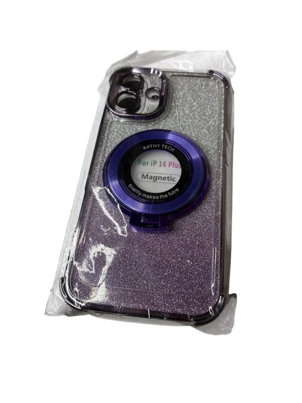 Iphone Case 16 Pro Max Magnetic Kickstand Glitter Purple Silver New Package